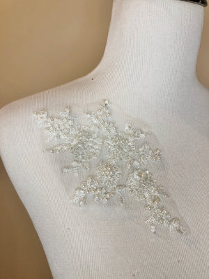 7" White sequin and beaded appliqué